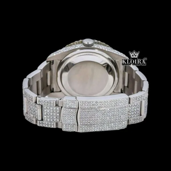 Lavender Dial Roman Numerals Iced Out Moissanite Diamond Watch Caseback View