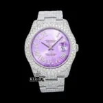 Roles Lavender Dial Roman Numerals Iced Out Moissanite Watch