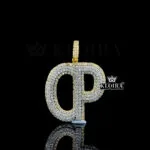 Moissanite Luxe Prestige CP Emblem Pendant in Yellow Silver with Round Cut Stones
