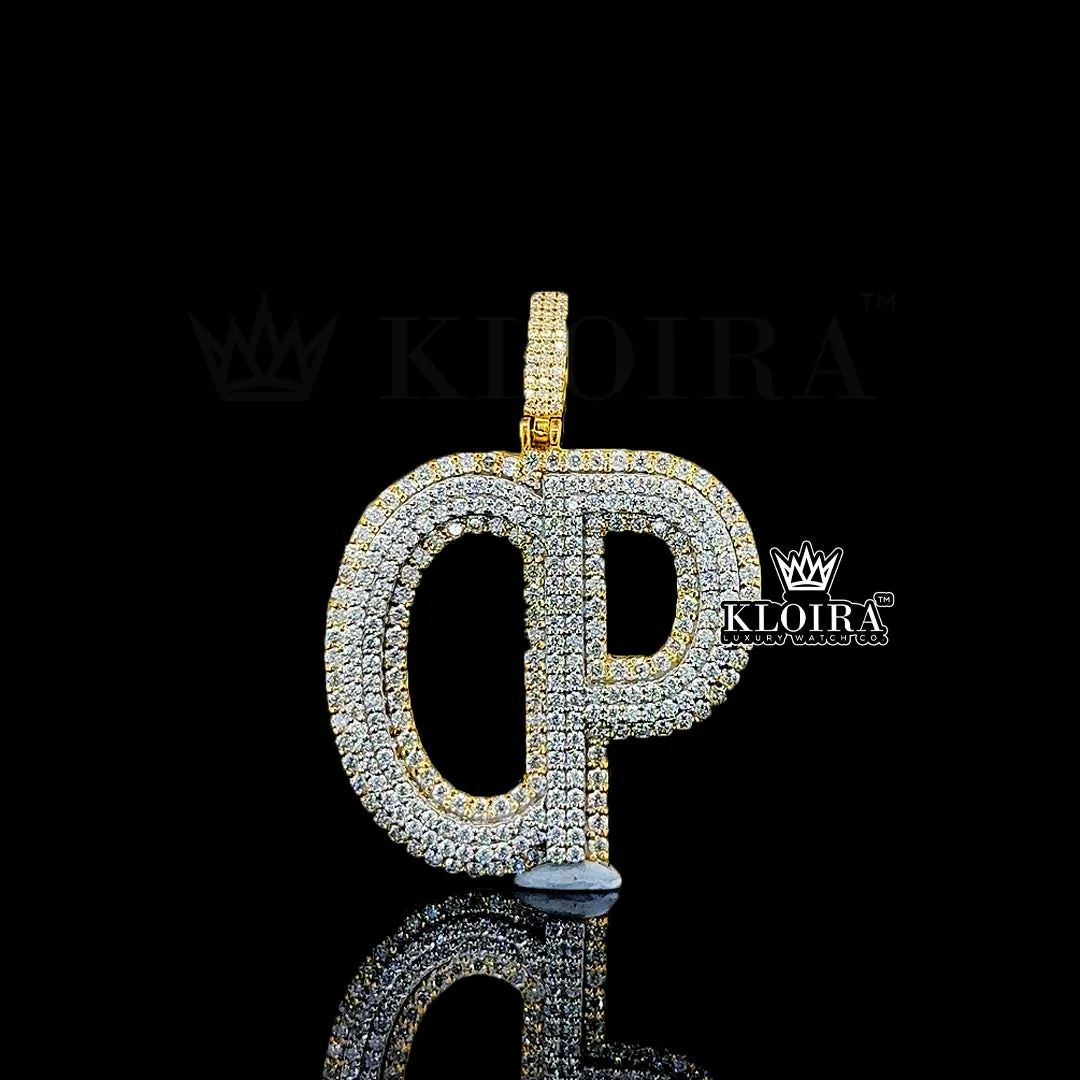 Moissanite Luxe Prestige CP Emblem Pendant in Yellow Silver with Round Cut Stones