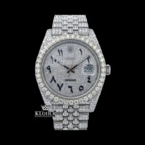 Roles Moissanite Watch Datejust 14K Gold 42mm Arabic Numbers