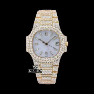 Patik Philippe Nautilus Fully Iced Out Yellow Gold Moissanite Watch