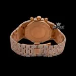 Men's Rose Gold Black Dial Iced Out Moissanite Diamond Watch Caseback View
