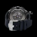 Men's Silver Iced Out Rubber Strap Moissanite Diamond Watch Caseback View