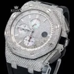 Men's Silver Iced Out Rubber Strap Moissanite Diamond Watch Close Up Dial View