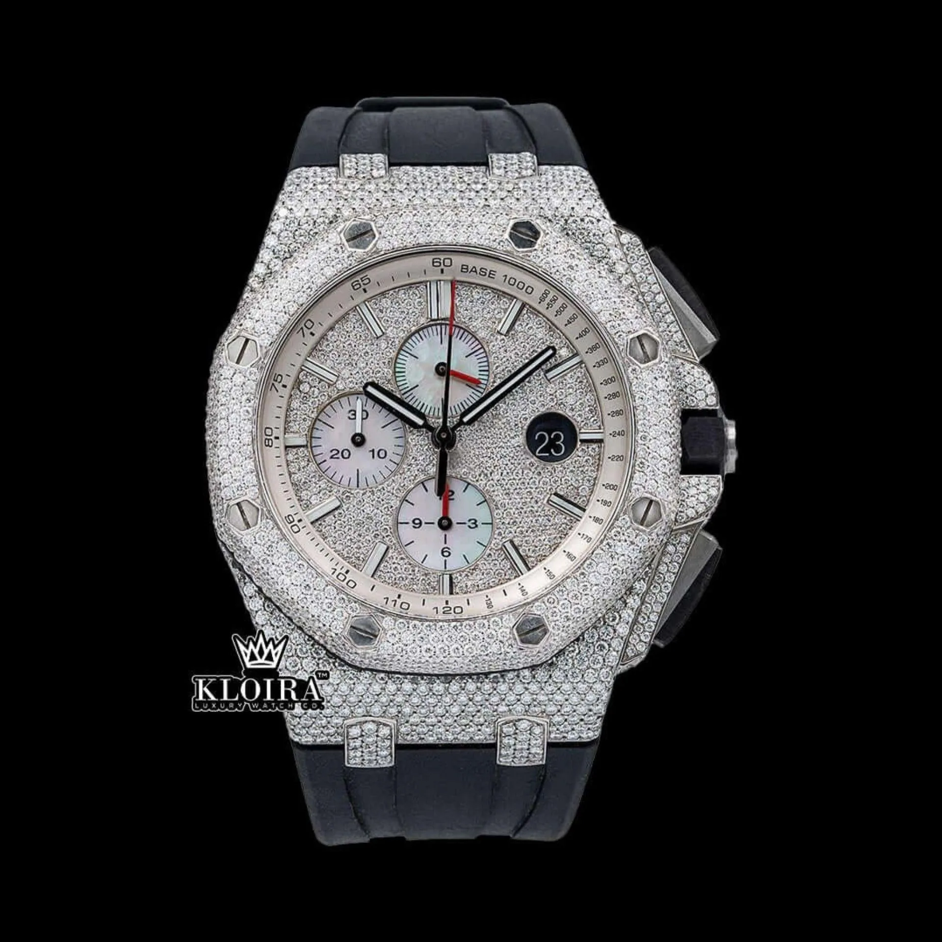 AP Men's Rubber Strap Moissanite Diamond Watch with 14K Gold Plating