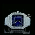 Cartior Moissanite Watch with blue dial and diamond bezel