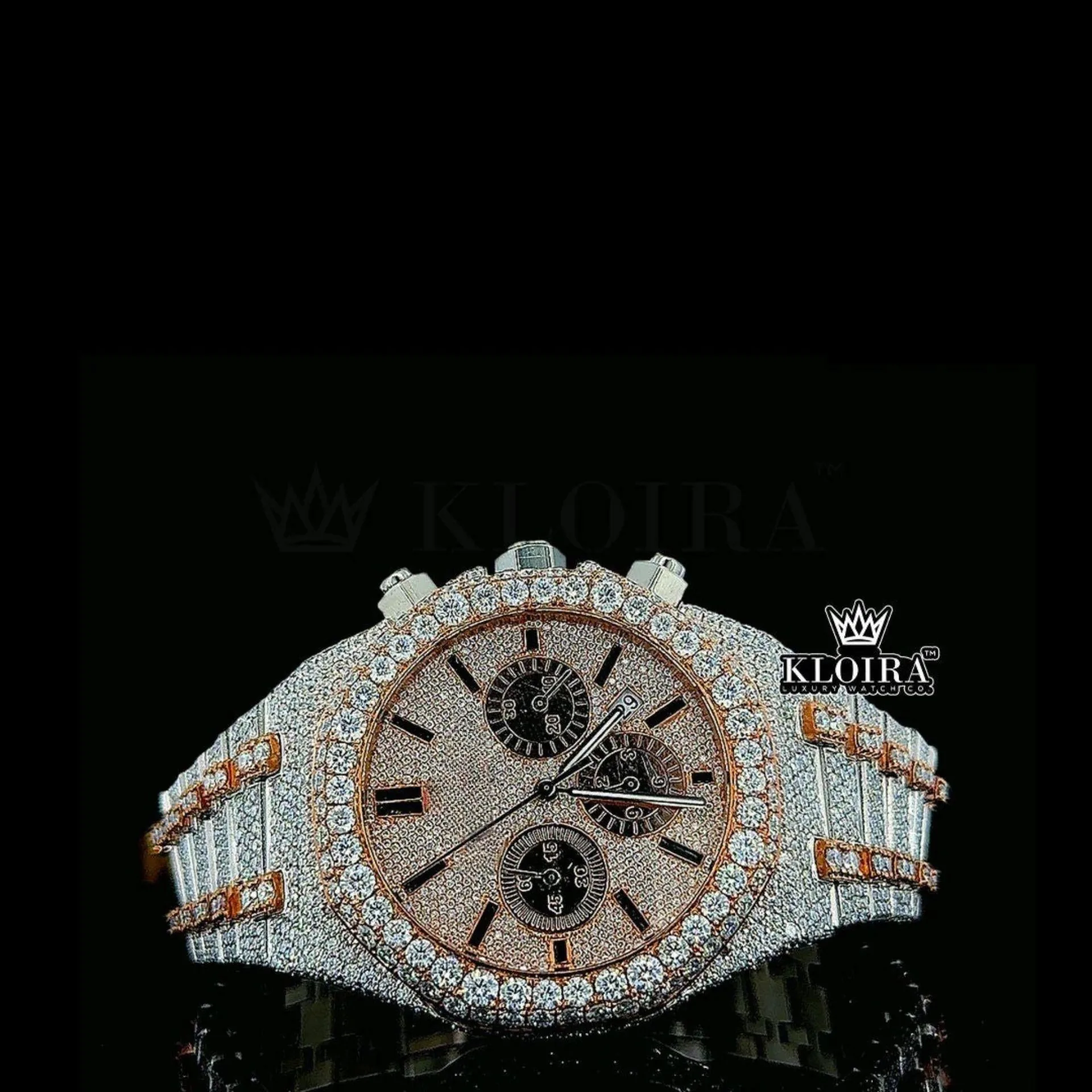 AP Men's Rose Gold Chronograph Moissanite Watch with sparkling details