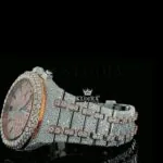 Mens Rose Gold Fully Iced Out Chronograph Moissanite Watch Left Side Bracelet View