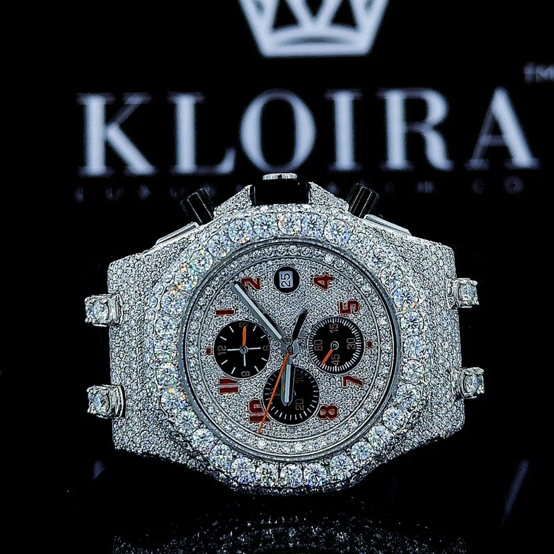 AP Moissanite Royal Oak Offshore Watch with White Dial and Rubber Strap