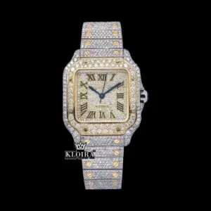 Cartior Moissanite Watch with Two-Tone Bracelet and Diamond Bezel