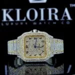 Cartior Two Tone Moissanite Watch with Arabic Numerals