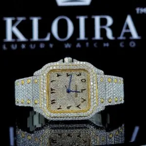 Cartior Two Tone Moissanite Watch with Arabic Numerals