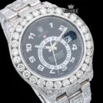 Nocturne Moissanite Diamond Watch 14K Gold VVS 20 Carat 42mm Closeup Front