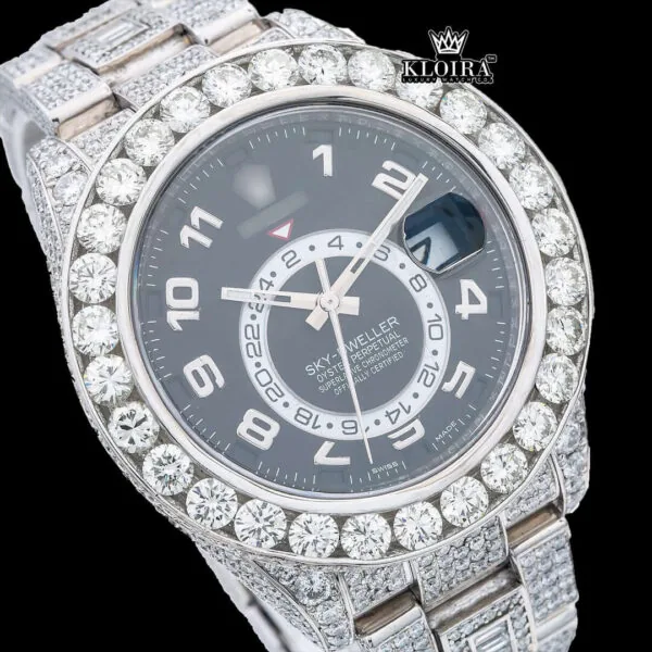 Nocturne Moissanite Diamond Watch 14K Gold VVS 20 Carat 42mm Closeup Front