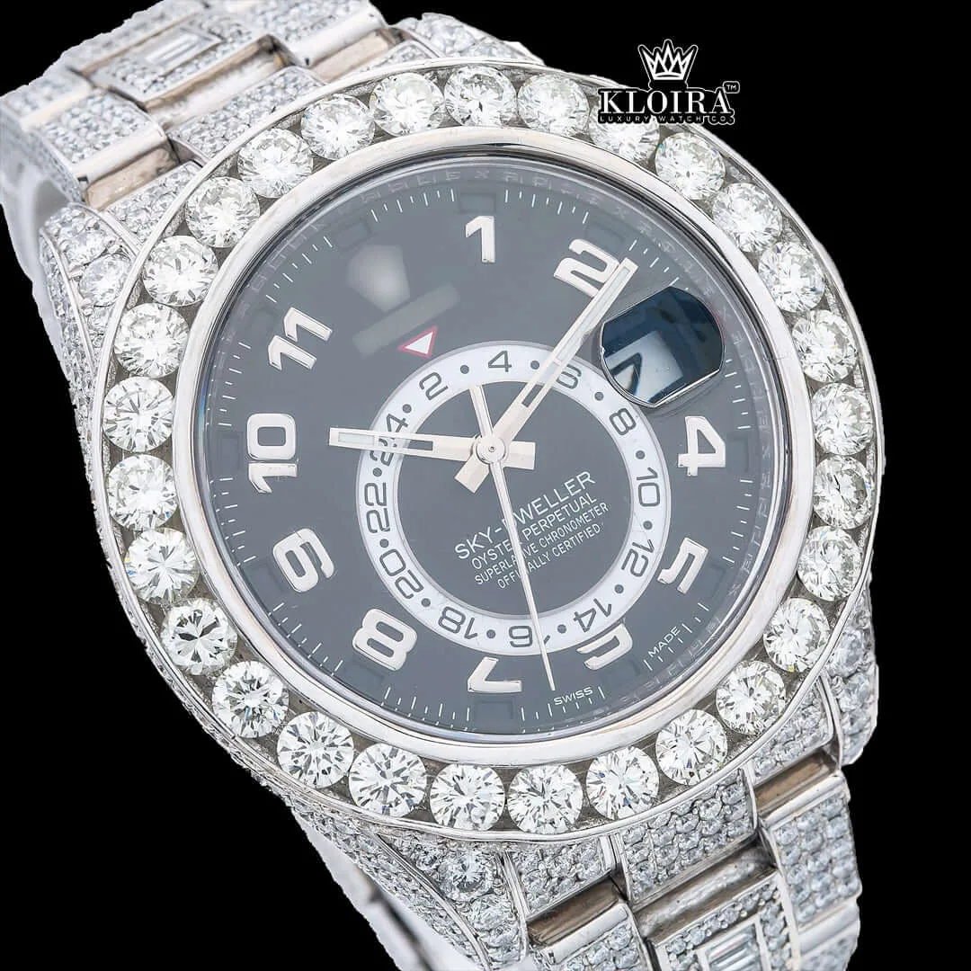 Nocturne Moissanite Diamond Watch 14K Gold VVS 20 Carat 42mm Closeup Front