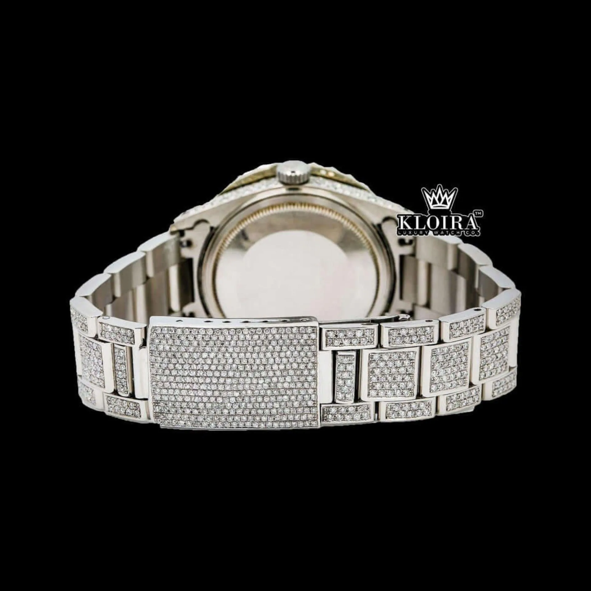 Ocean Blue Dial Diamond Markers Moissanite Diamond Watch Caseback View