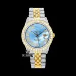 Roles Ocean Blue Dial Moissanite Watch with Roman Numerals and Two Tone Design