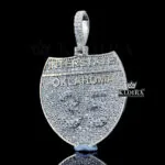 Oklahoma Iced Medallion Silver Pendant with Moissanite
