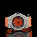 AP Royal Oak Offshore Moissanite Diamond Watch with Orange Dial and Rubber Strap