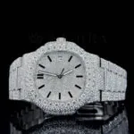 Patik Philippe Nautilus Silver Moissanite Watch with Bright White Dial and Black Numerals