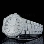 Patik Philippe Nautilus Silver 41mm Diamond Studded Swiss Made Black Stick Numerals Watch