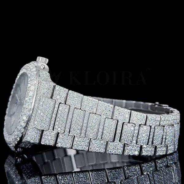 Patik Philippe Nautilus Silver 41mm Diamond Studded Swiss Made Black Stick Numerals Watch
