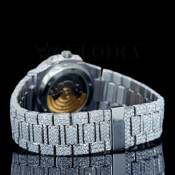 Patik Philippe Nautilus Silver 41mm Diamond Studded Swiss Made Black Stick Numerals Watch