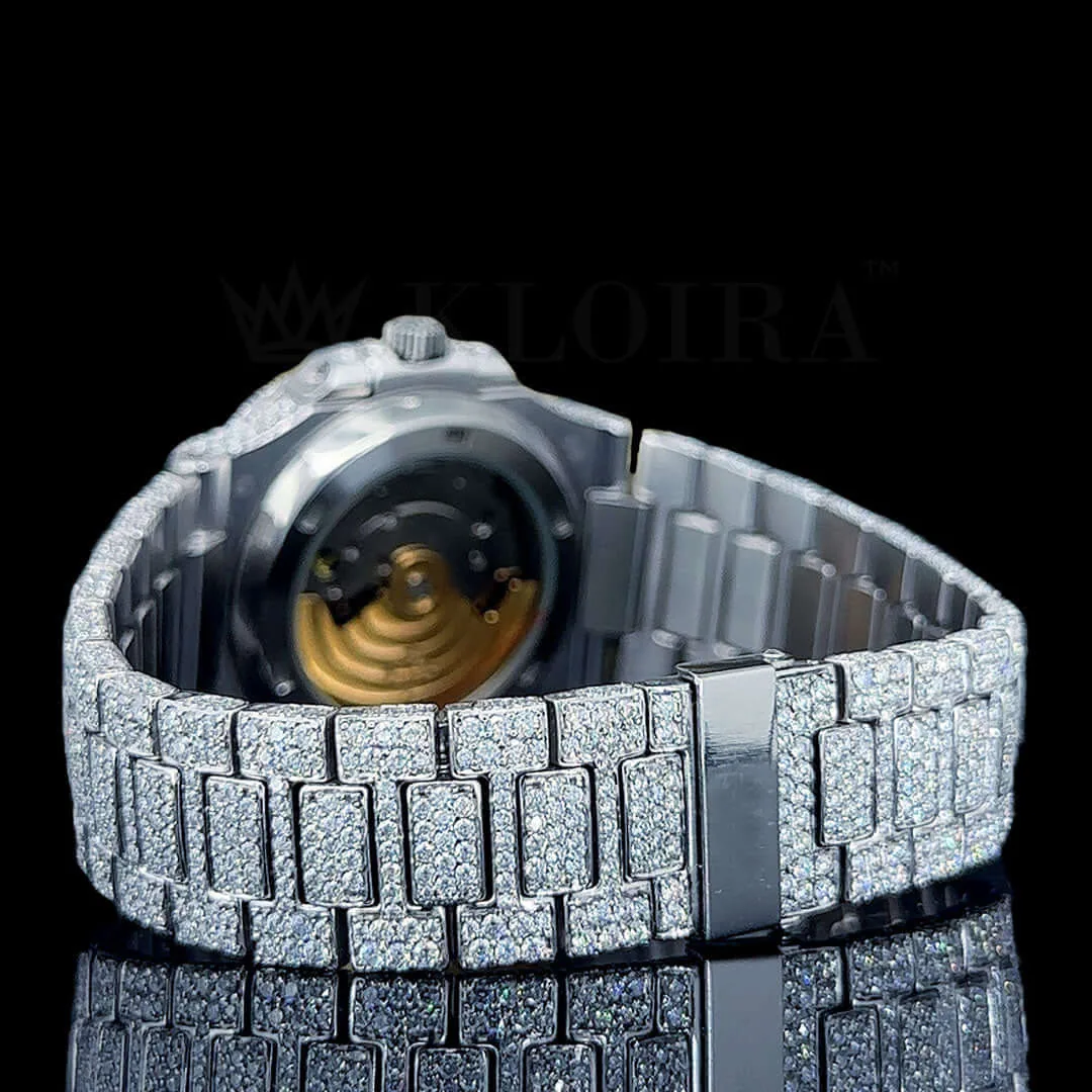 Patik Philippe Nautilus Silver 41mm Diamond Studded Swiss Made Black Stick Numerals Watch