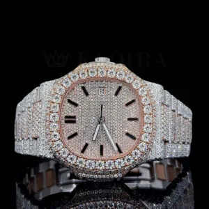 Patik Philippe Nautilus 41mm Moissanite Watch with Rose Silver Dial