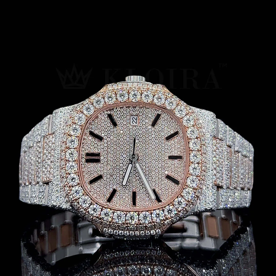 Patik Philippe Nautilus Moissanite Women's Watch with Rose Silver Dial and White Hands