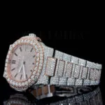Patik Philippe Nautilus Silver 41mm Diamond Studded Swiss Made Rose Silver Dial Black Hands Watch