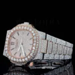Patik Philippe Nautilus Silver 41mm Diamond Studded Swiss Made Rose Silver Dial Black Hands Watch