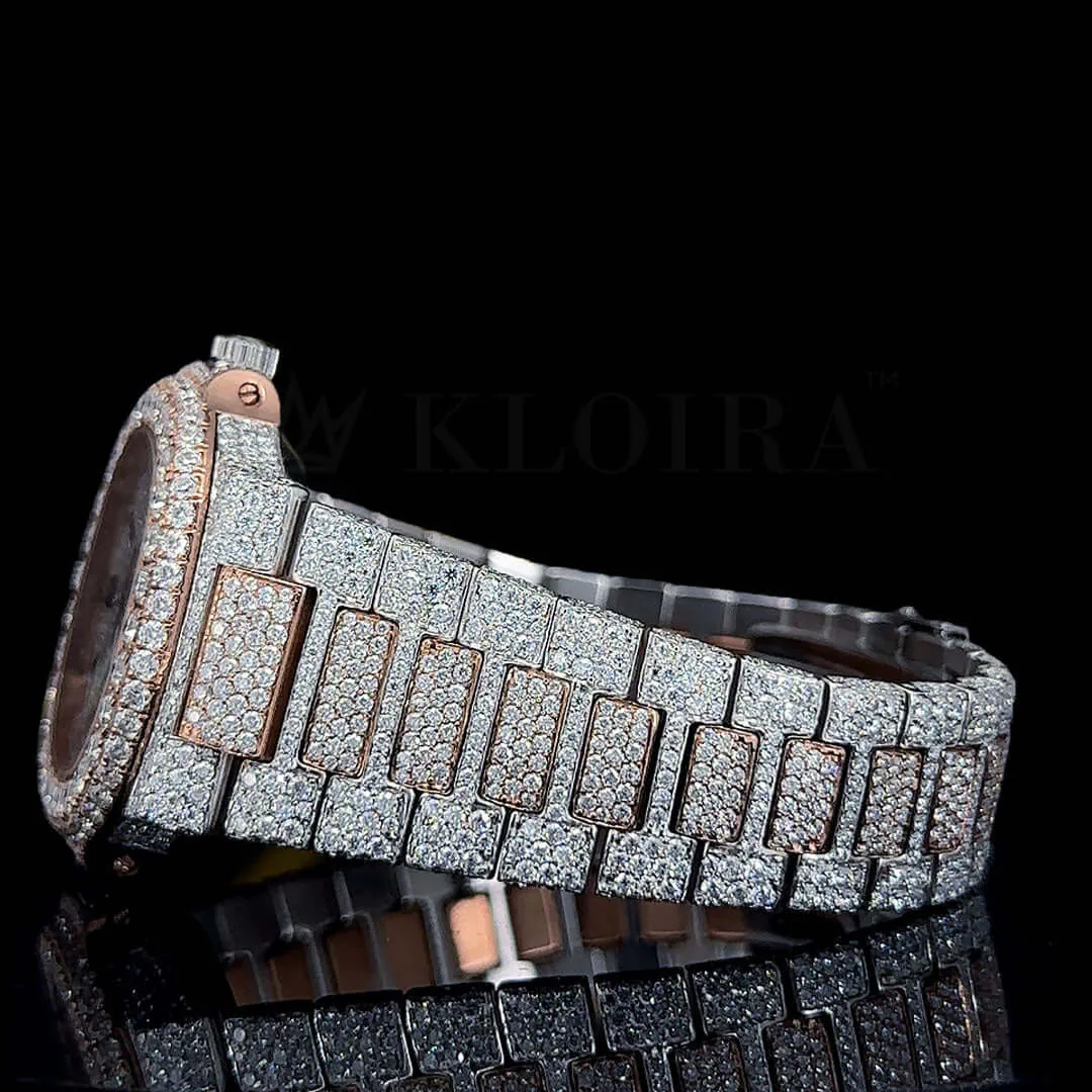 Patik Philippe Nautilus Silver 41mm Diamond Studded Swiss Made Rose Silver Dial Black Hands Watch