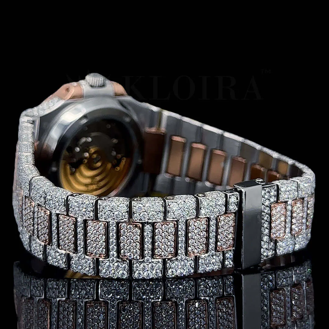 Patik Philippe Nautilus Silver 41mm Diamond Studded Swiss Made Rose Silver Dial Black Hands Watch