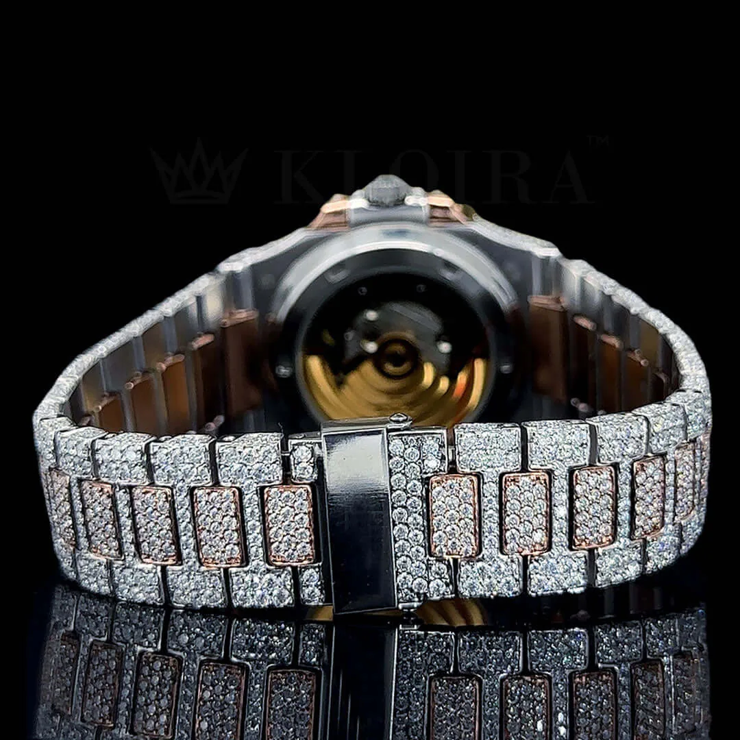 Patik Philippe Nautilus Silver 41mm Diamond Studded Swiss Made Rose Silver Dial Black Hands Watch