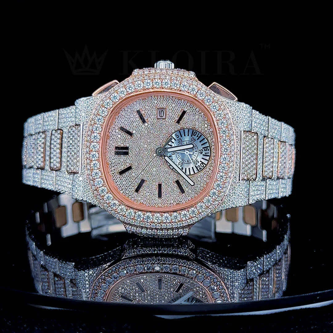 Patik Philippe Nautilus Women's Moissanite Watch in Rose Silver with Bright White Dial