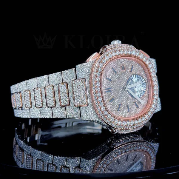 Patik Philippe Nautilus Silver 41mm Diamond Studded Swiss Made Rose Silver Dial Watch