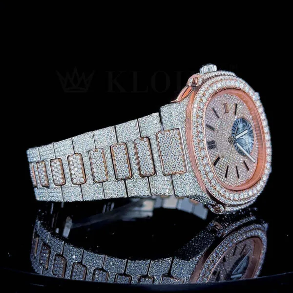Patik Philippe Nautilus Silver 41mm Diamond Studded Swiss Made Rose Silver Dial Watch