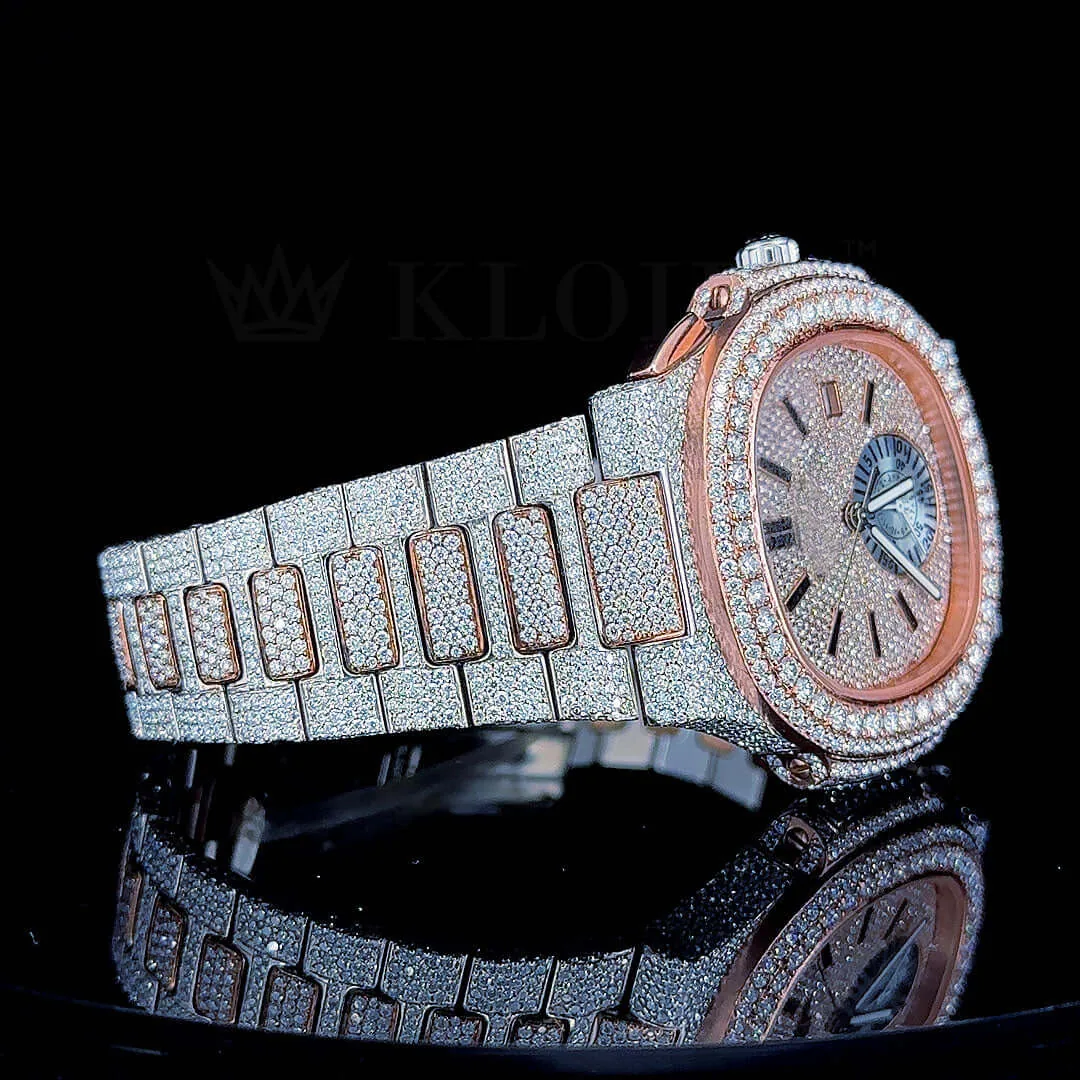 Patik Philippe Nautilus Silver 41mm Diamond Studded Swiss Made Rose Silver Dial Watch