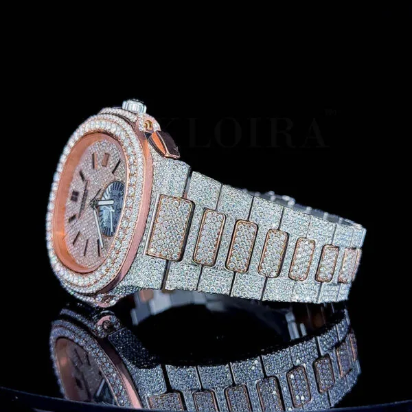 Patik Philippe Nautilus Silver 41mm Diamond Studded Swiss Made Rose Silver Dial Watch