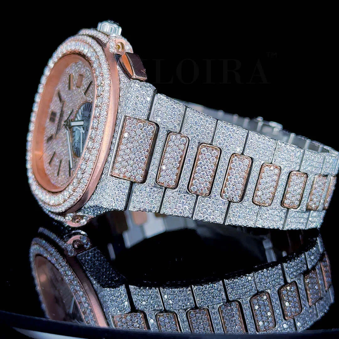Patik Philippe Nautilus Silver 41mm Diamond Studded Swiss Made Rose Silver Dial Watch