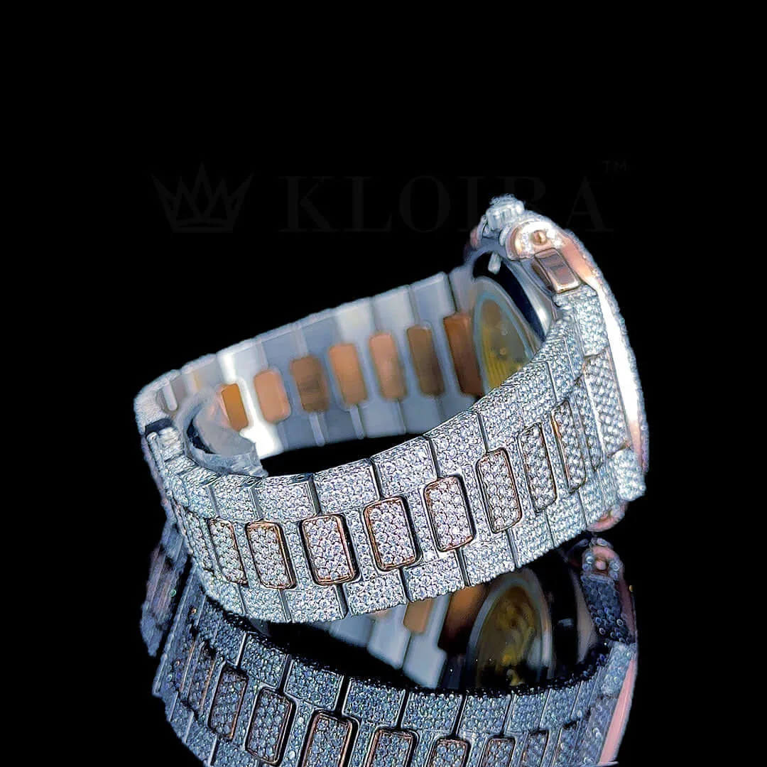 Patik Philippe Nautilus Silver 41mm Diamond Studded Swiss Made Rose Silver Dial Watch