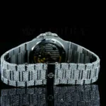 Patik Philippe Nautilus Silver 41mm Diamond Studded Swiss Made White Hands Stick Numerals Watch