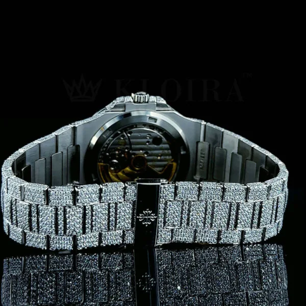 Patik Philippe Nautilus Silver 41mm Diamond Studded Swiss Made White Hands Stick Numerals Watch