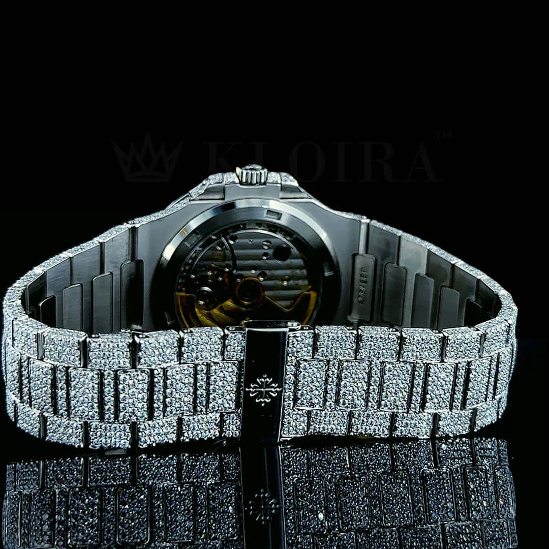 Patik Philippe Nautilus Silver 41mm Diamond Studded Swiss Made White Hands Stick Numerals Watch