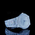 Patik Philippe Nautilus Women Silver 41mm Diamond Studded Swiss Made Baguette Numeral Watch