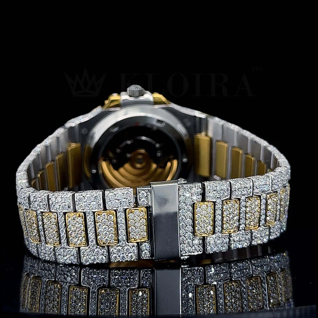 Patik Philippe Nautilus Moissanite Watch in yellow silver with bright yellow dial and stunning gemstones