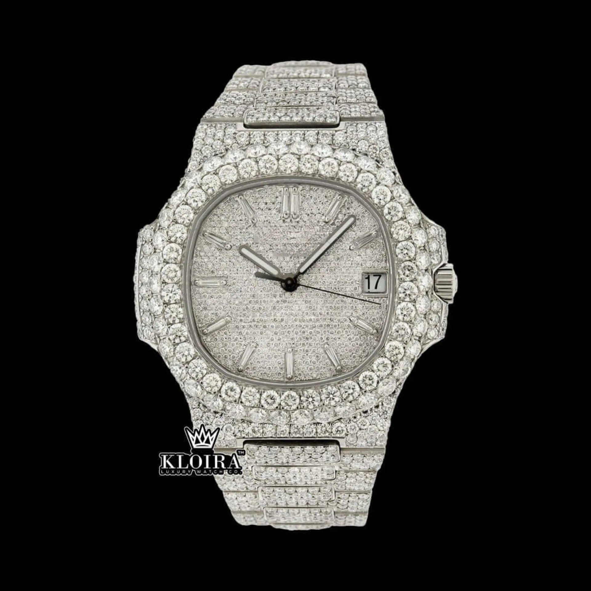 Patik Philippe VVS Moissanite Watch with diamond bezel and iced-out bracelet