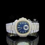 Patik Philippe Nautilus Moissanite Watch with Diamond Bezel and Blue Dial